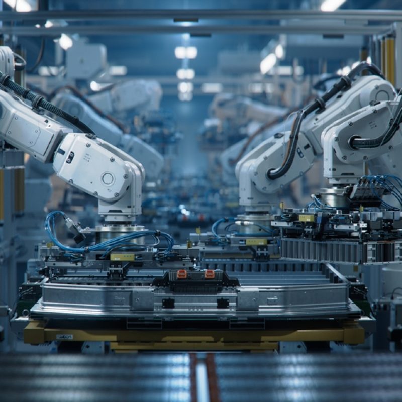 Front,View,Electric,Car,Battery,Manufacturing,Line.,Industrial,Robot,Arms